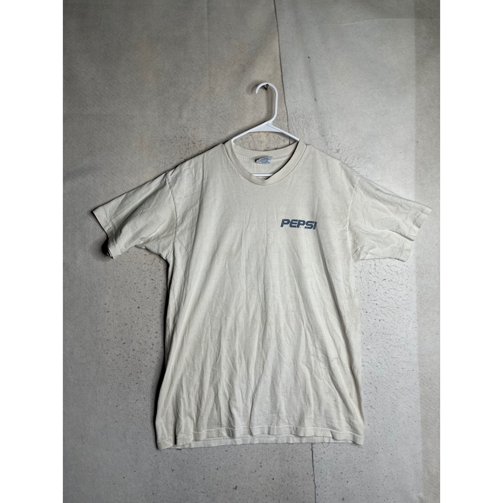 Vintage 90s Pepsi T-Shirt Large XL Cream Made in USA Single Stitch Graphic Tee